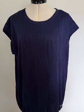 Anne Klein women's navy blue ribbed sleeveless blouse-top, size L